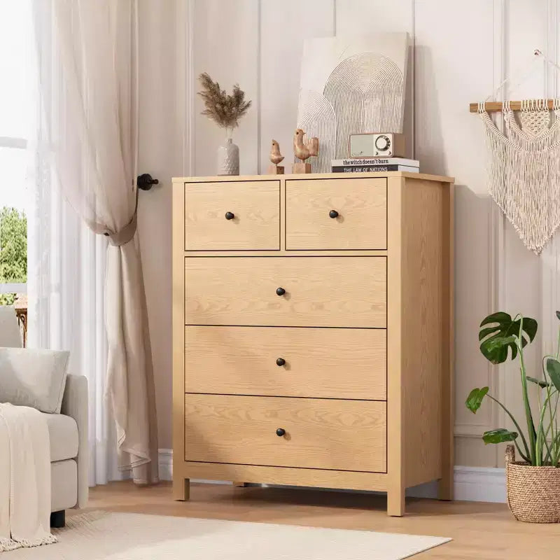 Acekool 5 Drawer Dresser, Tall Modern Chest Organizer with Storage Drawers for Bedroom, Entryway, or Home Office