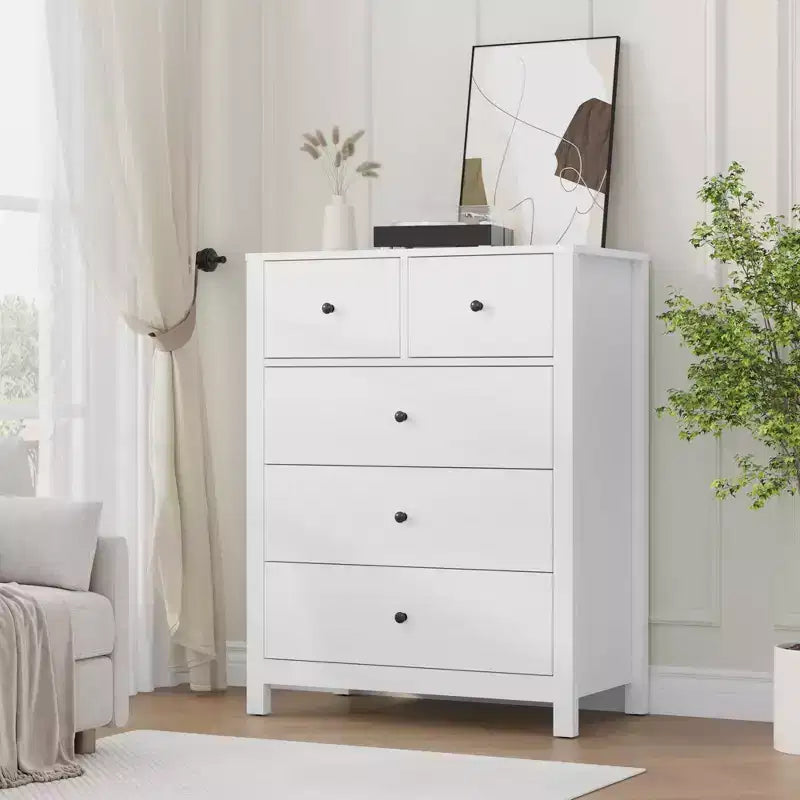 Cómoda de 5 cajones, organizador de cómoda moderno y alto con cajones de almacenamiento para dormitorio, recibidor u oficina en casa
