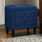 Royal Hampton Nightstand, 2 Drawers, 22 Inch Upholstered in Navy Blue Velvet