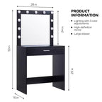 Tocador con espejo, mesa de maquillaje con brillo ajustable y 3 modos de iluminación, cajón, compacto para espacios pequeños, hogar, sala de estar