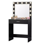 Tocador con espejo, mesa de maquillaje con brillo ajustable y 3 modos de iluminación, cajón, compacto para espacios pequeños, hogar, sala de estar