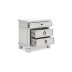 Mesita de Noche de 3 Cajones con Puertos USB y Enchufes, Blanco Antiguo