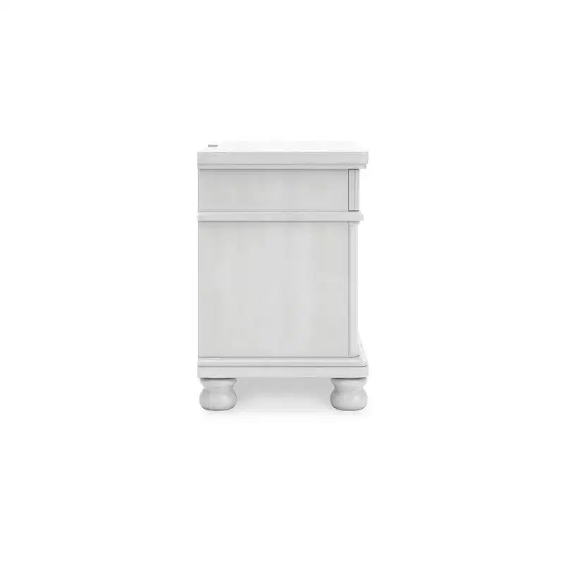 Mesita de Noche de 3 Cajones con Puertos USB y Enchufes, Blanco Antiguo