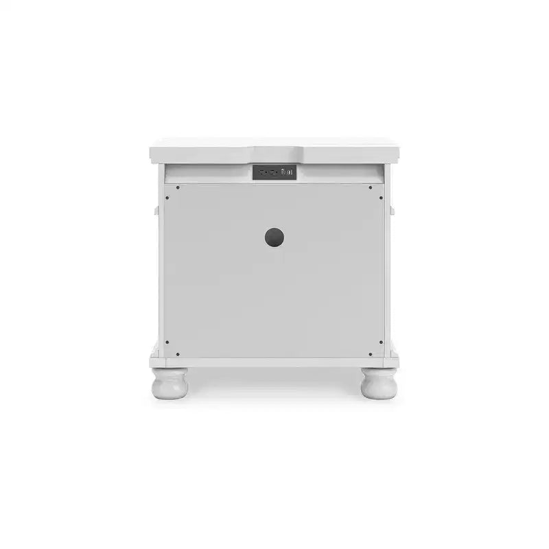 Mesita de Noche de 3 Cajones con Puertos USB y Enchufes, Blanco Antiguo