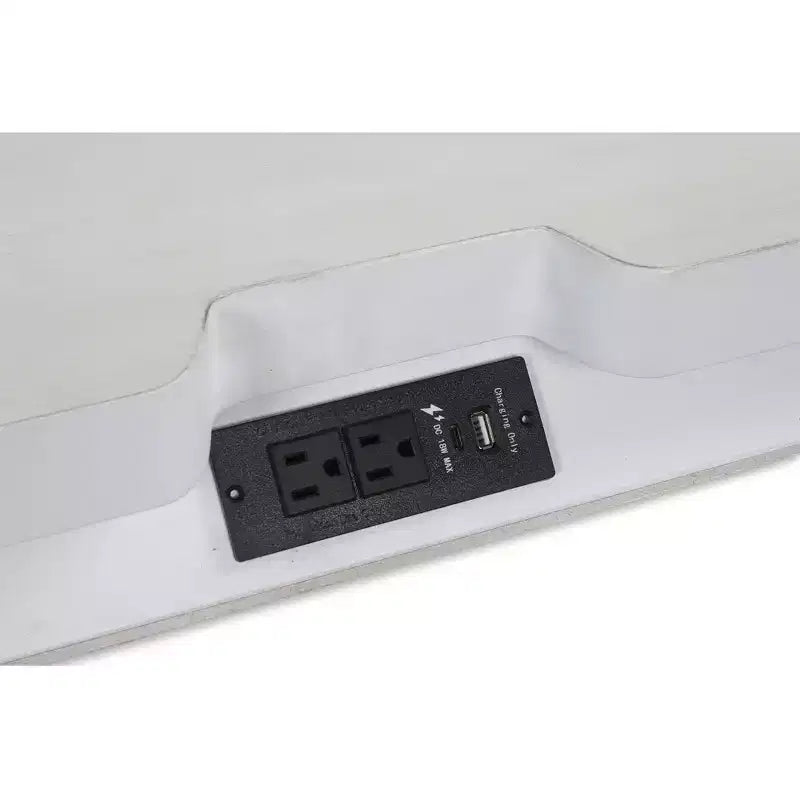 Mesita de Noche de 3 Cajones con Puertos USB y Enchufes, Blanco Antiguo