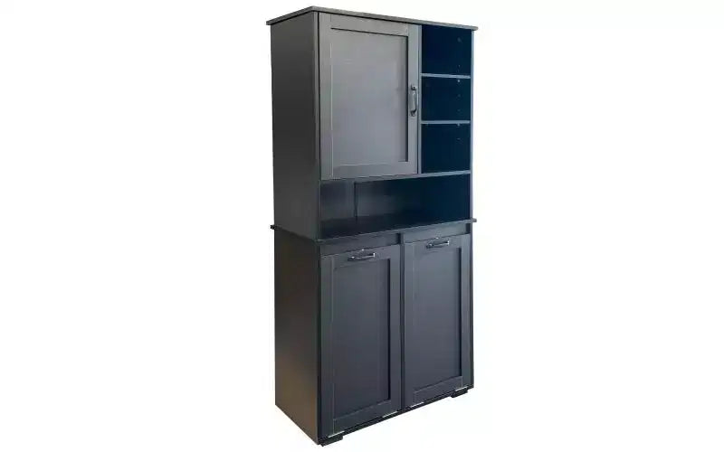Armario de lavandería independiente de 63" negro - Tablero de partículas + MDF, cesto inclinable, estantes ajustables y almacenamiento múltiple