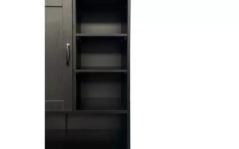 Armario de lavandería independiente de 63" negro - Tablero de partículas + MDF, cesto inclinable, estantes ajustables y almacenamiento múltiple