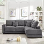 Sofá seccional en forma de L de 236 cm con chaise longue reversible, sofá tapizado en pana suave para sala de estar, color gris