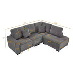 Sofá seccional en forma de L de 236 cm con chaise longue reversible, sofá tapizado en pana suave para sala de estar, color gris