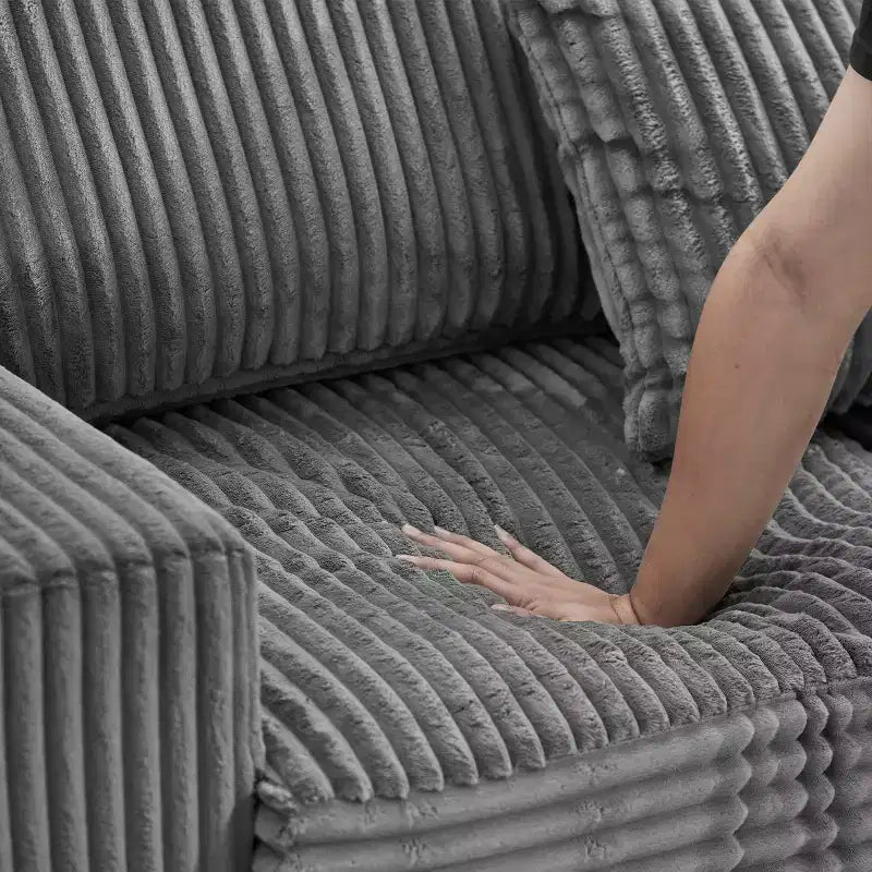 Sofá seccional en forma de L de 236 cm con chaise longue reversible, sofá tapizado en pana suave para sala de estar, color gris