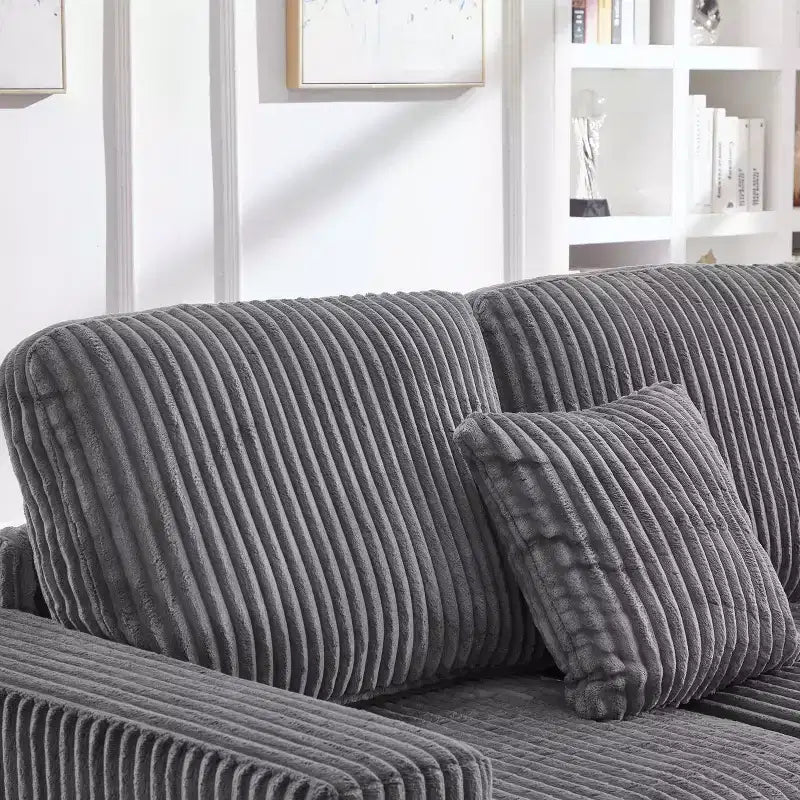 Sofá seccional en forma de L de 236 cm con chaise longue reversible, sofá tapizado en pana suave para sala de estar, color gris