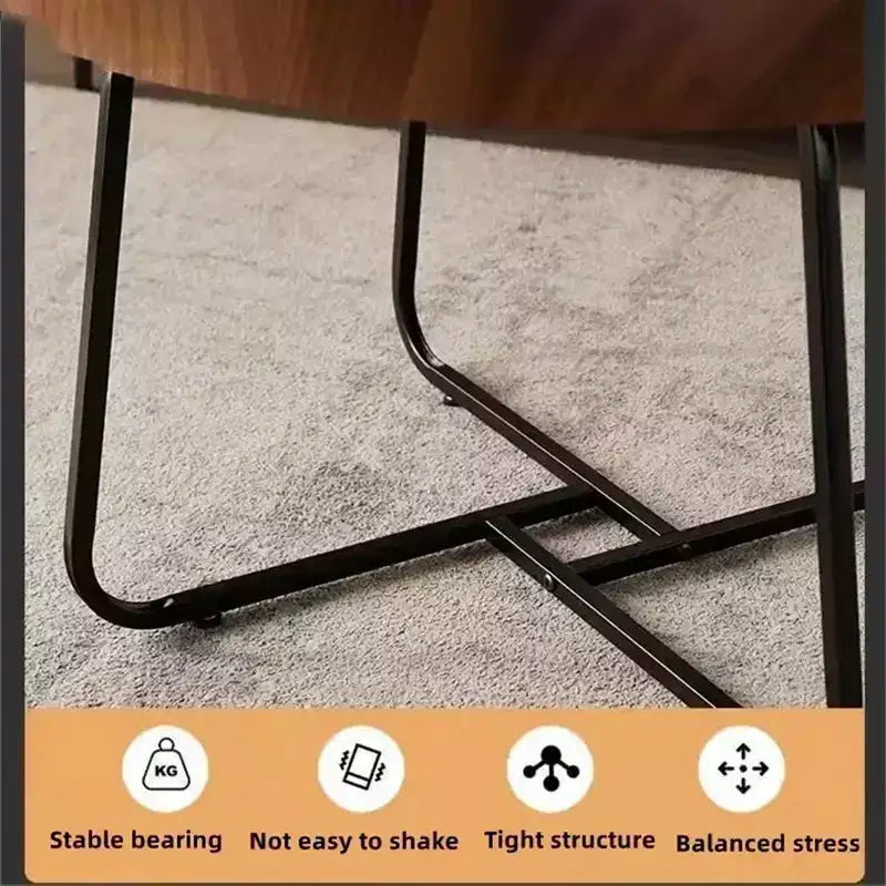 Mesa de centro moderna, mesa auxiliar redonda pequeña con base de hierro geométrica y tapa de MDF de nogal, mesa auxiliar compacta para sala de estar, oficina, dormitorio
