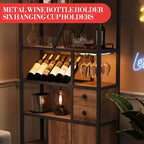 Mueble bar multiusos con soporte para copas, estantería alta de almacenamiento y mueble para microondas de cocina para usar en la sala de estar, el comedor o la cocina