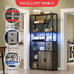 Mueble bar multiusos con soporte para copas, estantería alta de almacenamiento y mueble para microondas de cocina para usar en la sala de estar, el comedor o la cocina