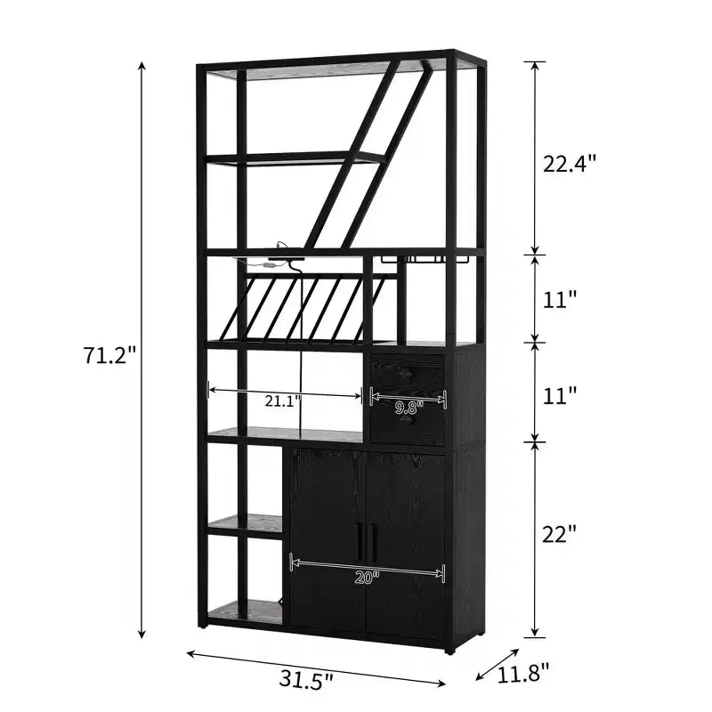 Mueble bar multiusos con soporte para copas, estantería alta de almacenamiento y mueble para microondas de cocina para usar en la sala de estar, el comedor o la cocina