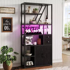 Mueble bar multiusos con soporte para copas, estantería alta de almacenamiento y mueble para microondas de cocina para usar en la sala de estar, el comedor o la cocina