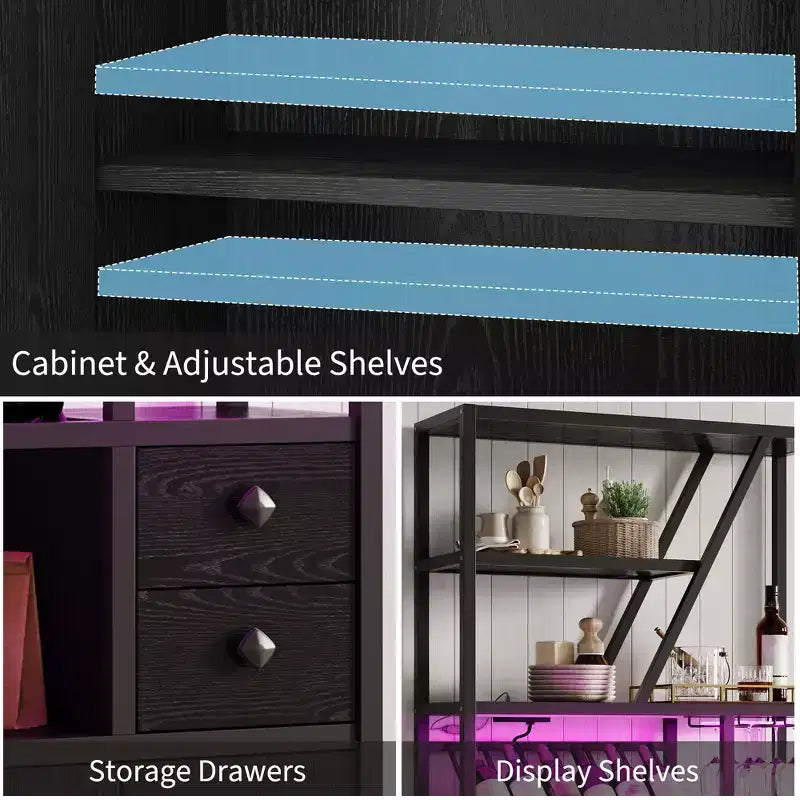Mueble bar multiusos con soporte para copas, estantería alta de almacenamiento y mueble para microondas de cocina para usar en la sala de estar, el comedor o la cocina