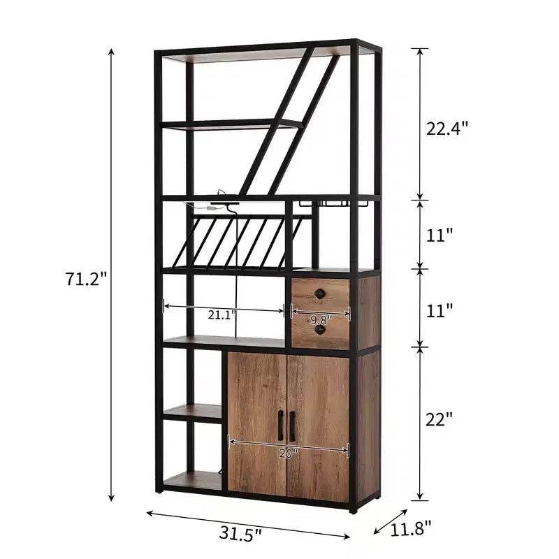 Mueble bar multiusos con soporte para copas, estantería alta de almacenamiento y mueble para microondas de cocina para usar en la sala de estar, el comedor o la cocina