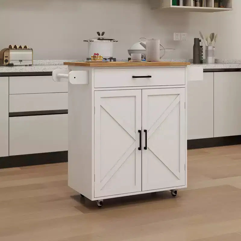 Carrito de cocina rodante con estantes ajustables, toallero y cubierta de madera para almacenamiento