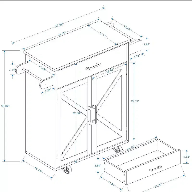 Carrito de cocina rodante con estantes ajustables, toallero y cubierta de madera para almacenamiento
