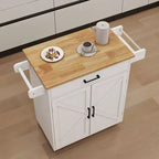 Carrito de cocina rodante con estantes ajustables, toallero y cubierta de madera para almacenamiento