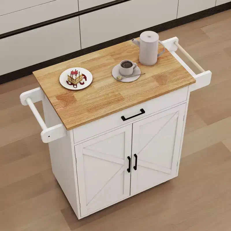 Carrito de cocina rodante con estantes ajustables, toallero y cubierta de madera para almacenamiento