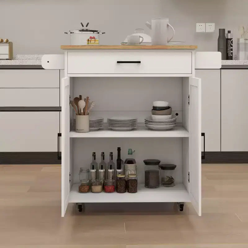 Carrito de cocina rodante con estantes ajustables, toallero y cubierta de madera para almacenamiento