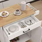 Carrito de cocina rodante con estantes ajustables, toallero y cubierta de madera para almacenamiento