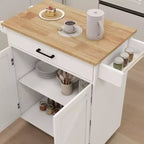 Carrito de cocina rodante con estantes ajustables, toallero y cubierta de madera para almacenamiento
