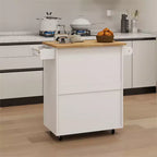 Carrito de cocina rodante con estantes ajustables, toallero y cubierta de madera para almacenamiento