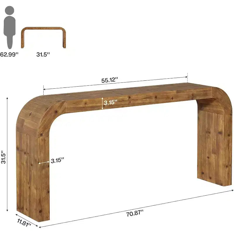 Mesa Consola de Madera Maciza de 70.87 Pulgadas, Mesa de Sofá Rústica con Esquinas de Cascada para Pasillo, Sala de Estar, Detrás del Sofá, Madera Natural