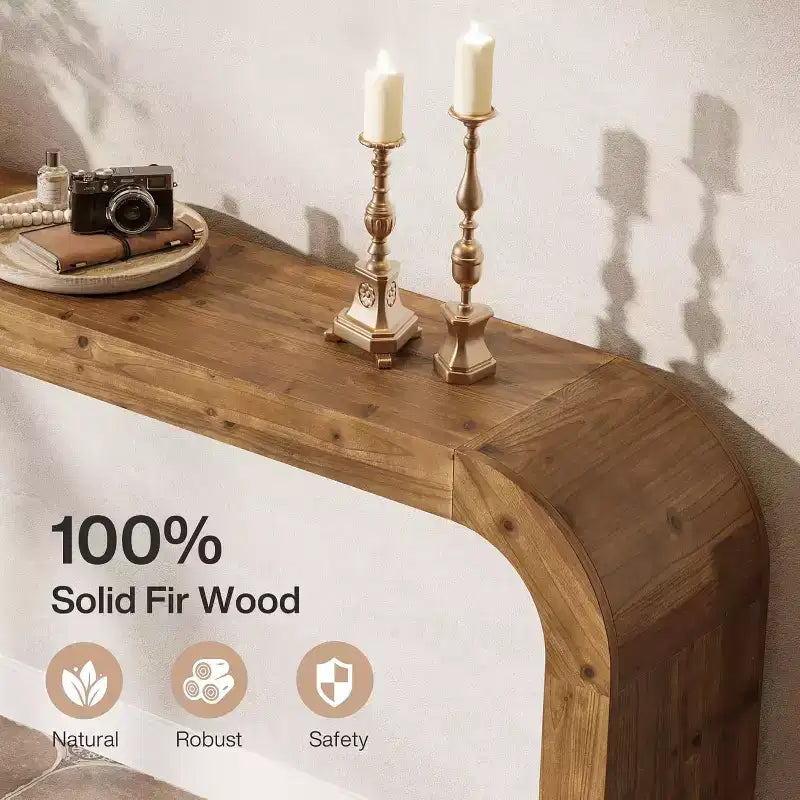 Mesa Consola de Madera Maciza de 70.87 Pulgadas, Mesa de Sofá Rústica con Esquinas de Cascada para Pasillo, Sala de Estar, Detrás del Sofá, Madera Natural