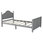 Marco de Cama Doble, Base de Cama de Madera con Cabecero y Piecero, Barandillas de Seguridad Perimetrales