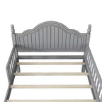 Marco de Cama Doble, Base de Cama de Madera con Cabecero y Piecero, Barandillas de Seguridad Perimetrales