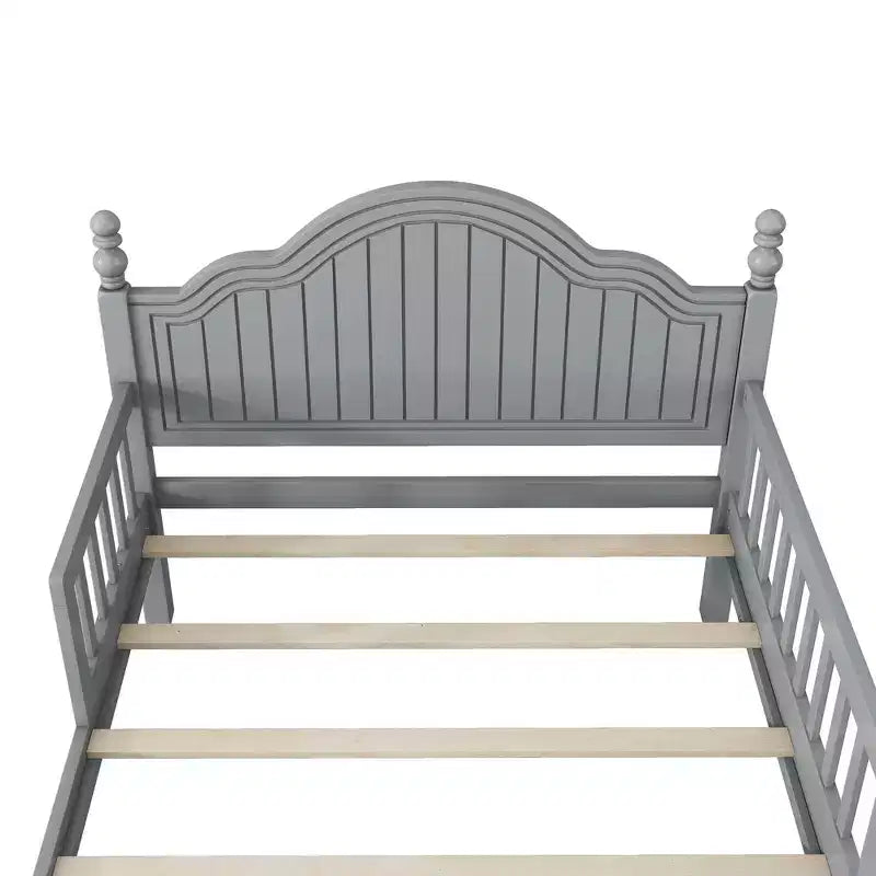 Marco de Cama Doble, Base de Cama de Madera con Cabecero y Piecero, Barandillas de Seguridad Perimetrales