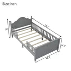 Marco de Cama Doble, Base de Cama de Madera con Cabecero y Piecero, Barandillas de Seguridad Perimetrales