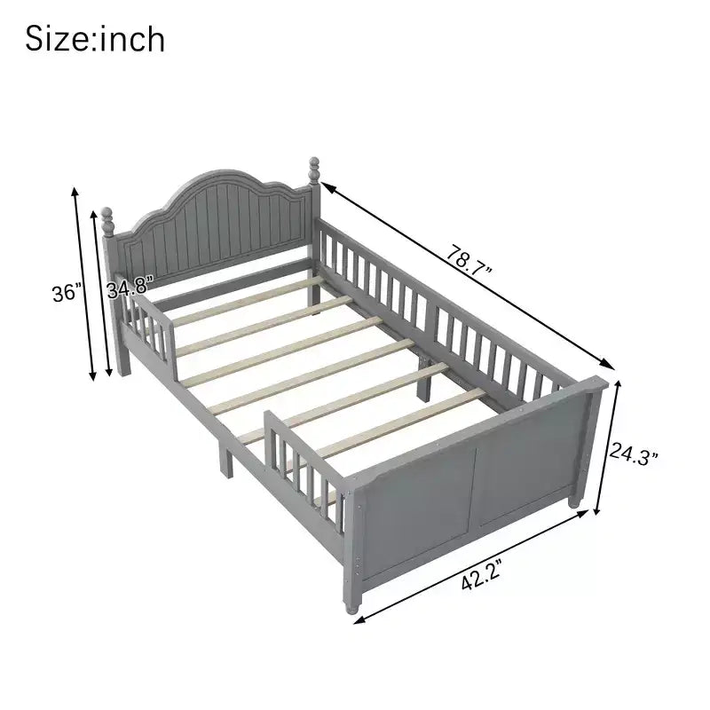 Marco de Cama Doble, Base de Cama de Madera con Cabecero y Piecero, Barandillas de Seguridad Perimetrales