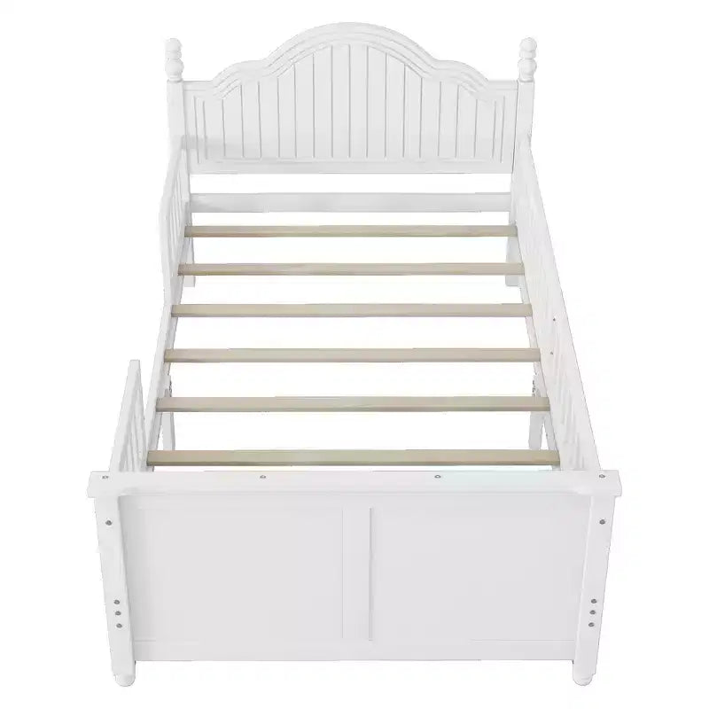 Marco de Cama Doble, Base de Cama de Madera con Cabecero y Piecero, Barandillas de Seguridad Perimetrales