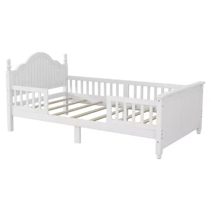 Marco de Cama Doble, Base de Cama de Madera con Cabecero y Piecero, Barandillas de Seguridad Perimetrales