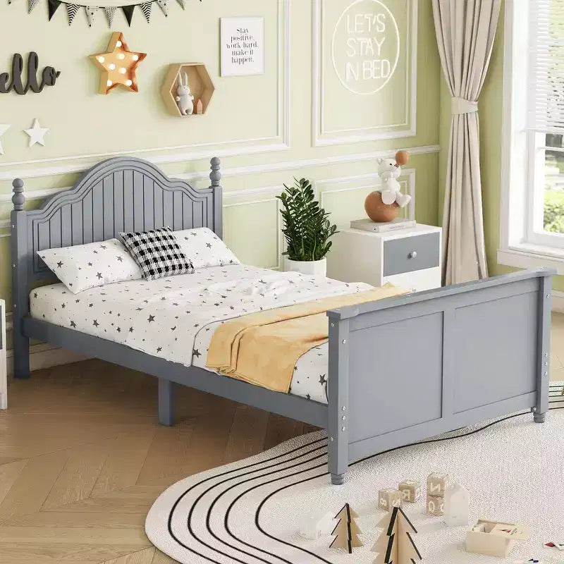 Marco de Cama Doble, Base de Cama de Madera con Cabecero y Piecero, Barandillas de Seguridad Perimetrales