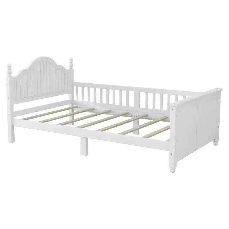 Marco de Cama Doble, Base de Cama de Madera con Cabecero y Piecero, Barandillas de Seguridad Perimetrales