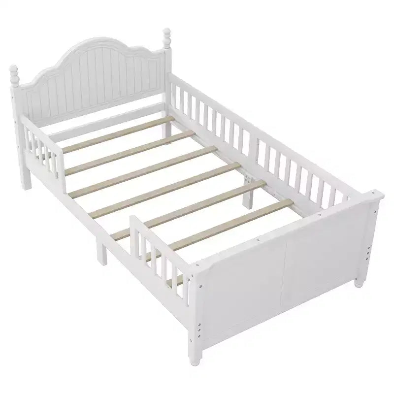 Marco de Cama Doble, Base de Cama de Madera con Cabecero y Piecero, Barandillas de Seguridad Perimetrales