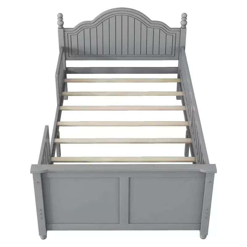Marco de Cama Doble, Base de Cama de Madera con Cabecero y Piecero, Barandillas de Seguridad Perimetrales