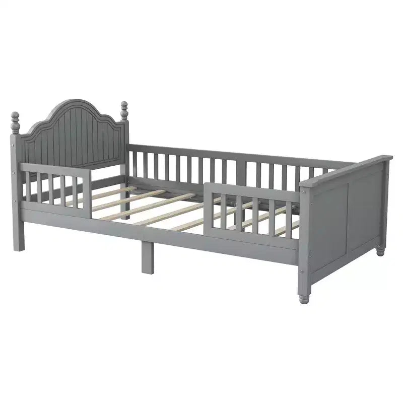 Marco de Cama Doble, Base de Cama de Madera con Cabecero y Piecero, Barandillas de Seguridad Perimetrales