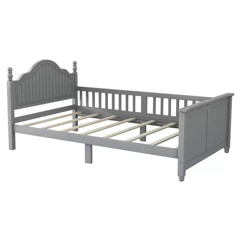 Marco de Cama Doble, Base de Cama de Madera con Cabecero y Piecero, Barandillas de Seguridad Perimetrales