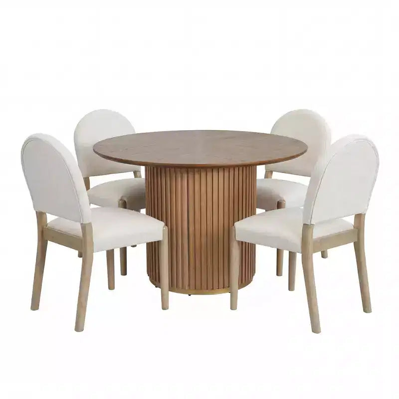 Mesa de comedor moderna con sillas tapizadas de madera de caucho