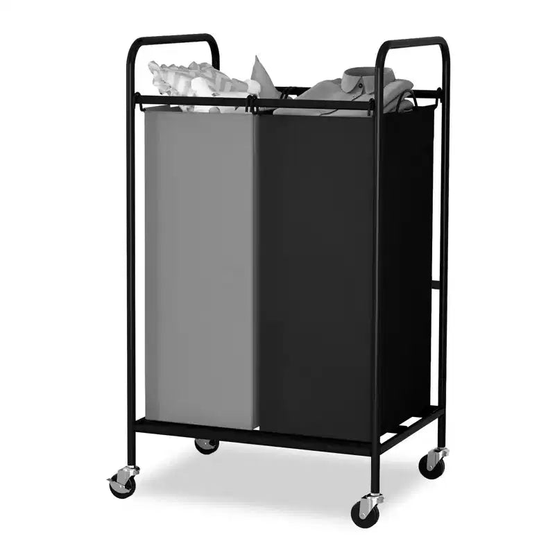 Cesto de ropa sucia resistente con 2 bolsas extraíbles de 40 L, gran capacidad, ruedas con bloqueo, cesto de ropa sucia rodante que ahorra espacio para ropa sucia