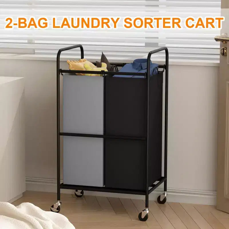Cesto de ropa sucia resistente con 2 bolsas extraíbles de 40 L, gran capacidad, ruedas con bloqueo, cesto de ropa sucia rodante que ahorra espacio para ropa sucia