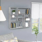 Estante de pared de hormigón gris de madera técnica, mediano, montado en la pared