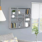 Estante de pared de hormigón gris de madera técnica, mediano, montado en la pared